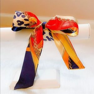 Skinny Orange Multi Pattern Emulation Silk Scarf Bag Ribbon NEW
